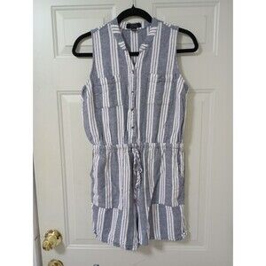Kelly Renee Women's Blue and White Striped Linen and Rayon Blend Jumpsuit Size S